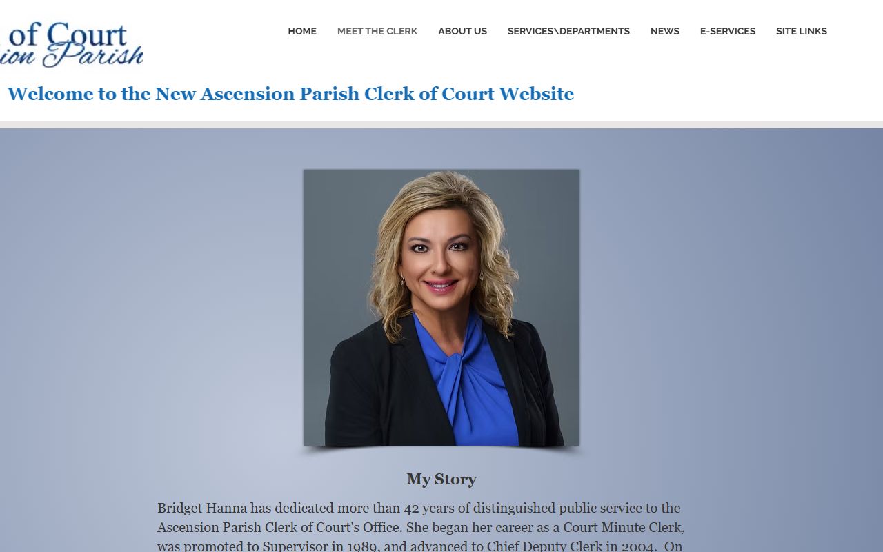Ascension Parish Clerk Bridget Hanna biography page