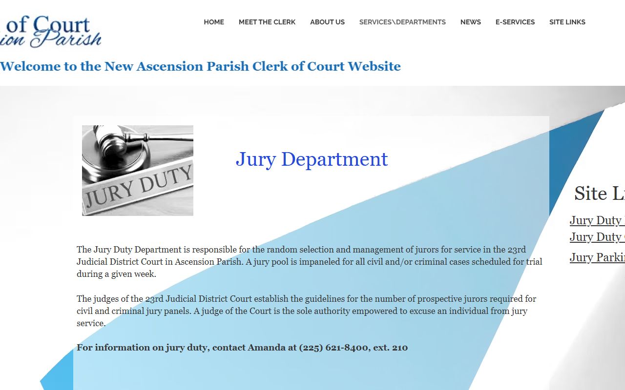 Ascension Parish Clerk Jury Department page