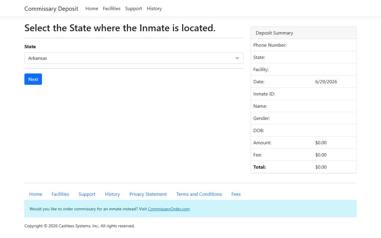 Jail commissary deposit portal separate from Clerk records