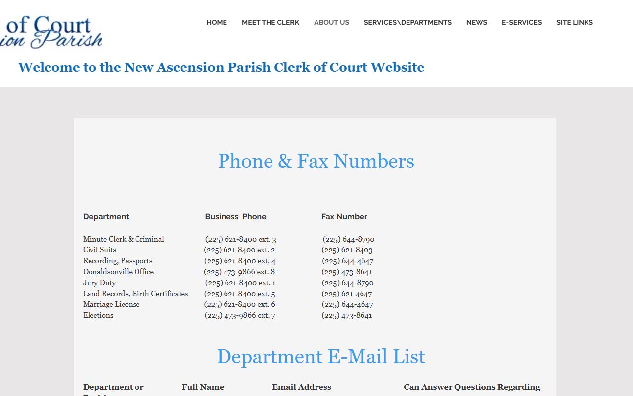Ascension Parish court records Clerk department contacts