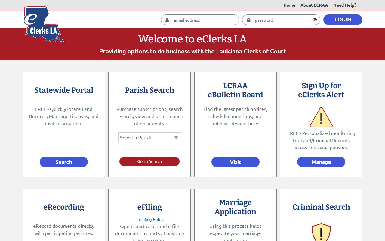 Ascension Parish court records eClerksLA remote access portal