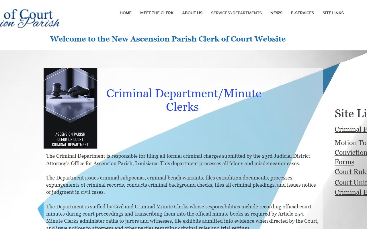 Ascension Parish criminal court records Clerk criminal department