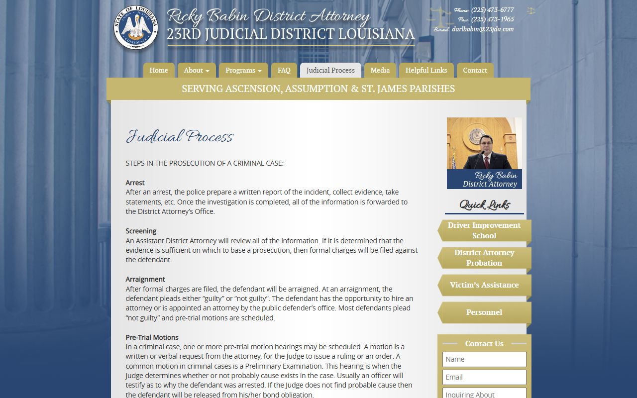 Ascension Parish criminal court records District Attorney judicial process