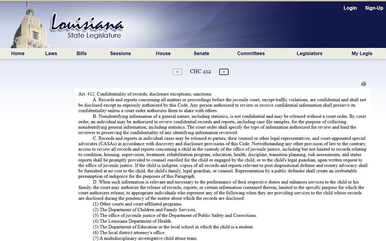 Ascension Parish criminal court records Louisiana juvenile confidentiality law