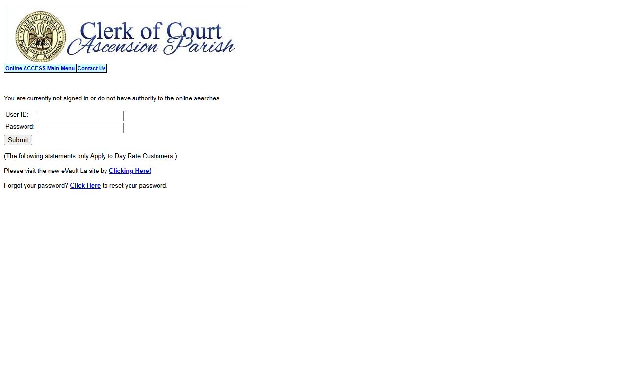 Ascension Parish court records online access main menu