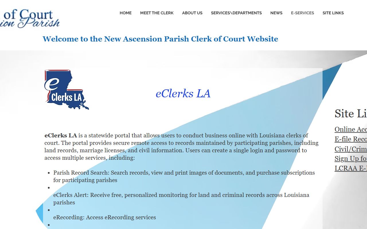 Ascension Parish court records Clerk e-services access
