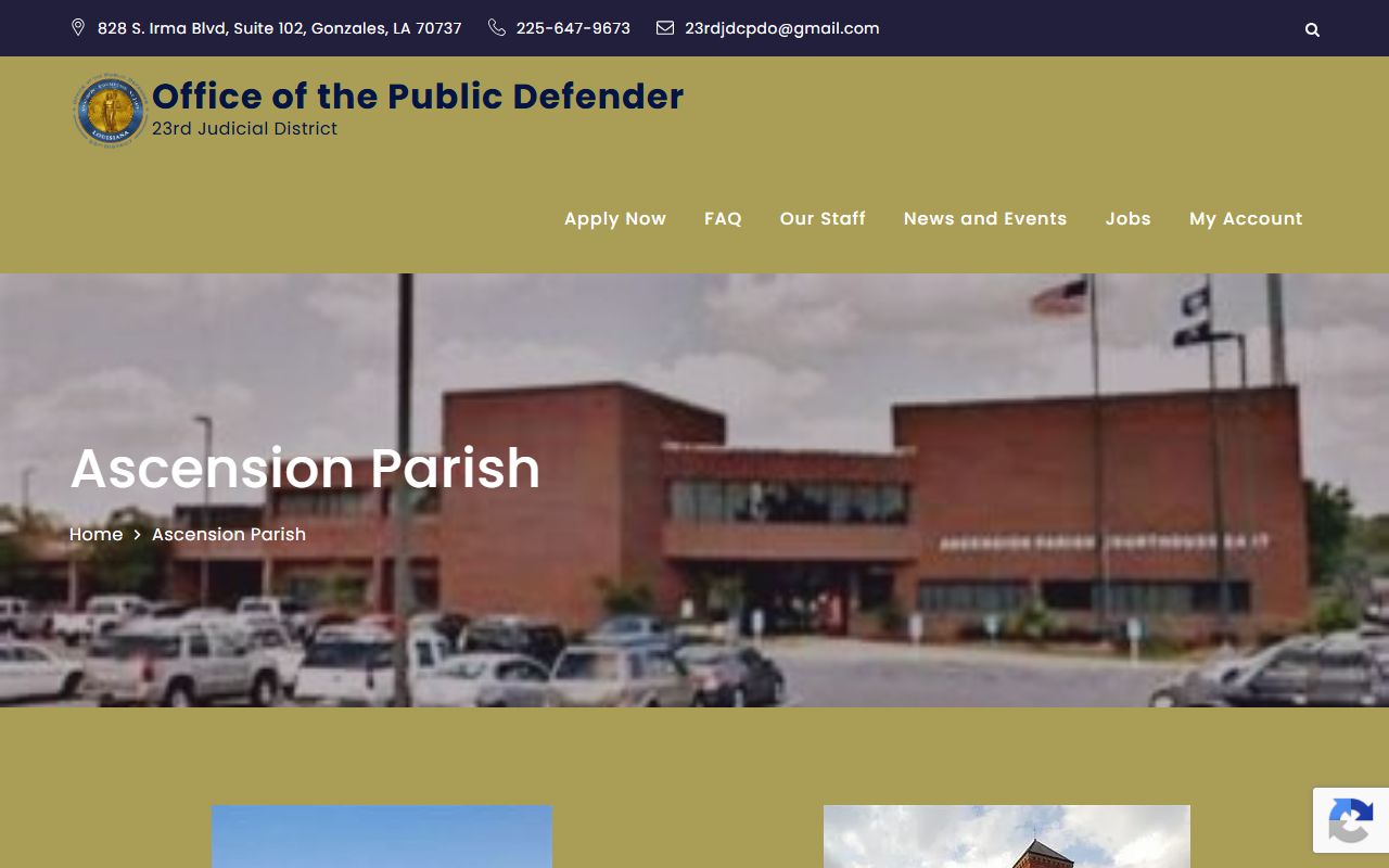 Ascension Parish criminal court records public defender courthouse