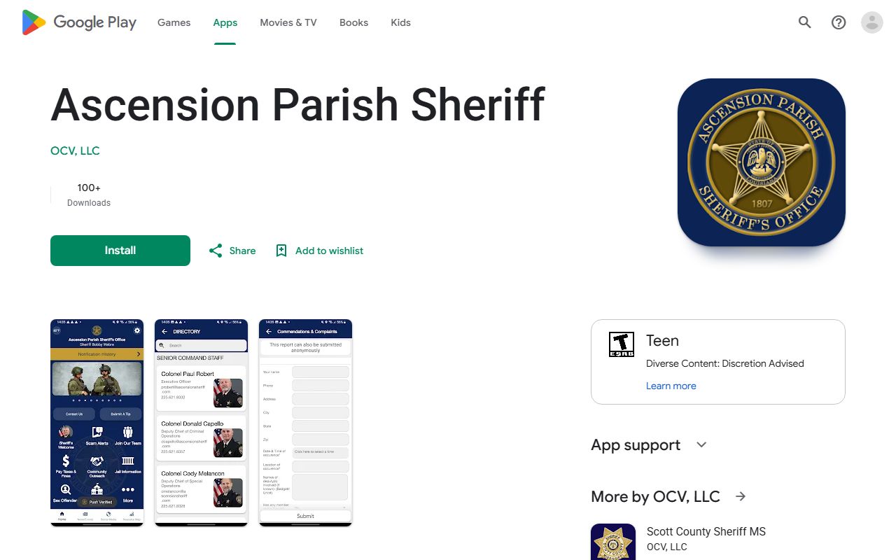 Ascension Parish inmate records sheriff app Google Play listing