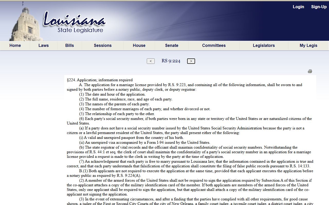 Louisiana marriage-license application information statute