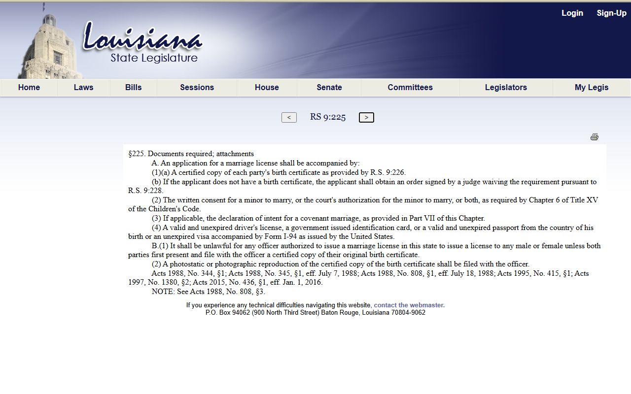 Louisiana marriage-license supporting document statute
