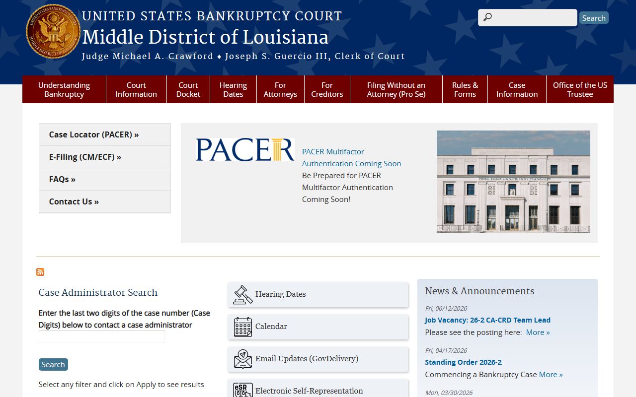 U.S. Bankruptcy Court for the Middle District of Louisiana home page