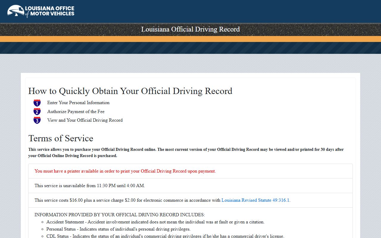 Ascension Parish traffic court records Louisiana OMV official driving record portal